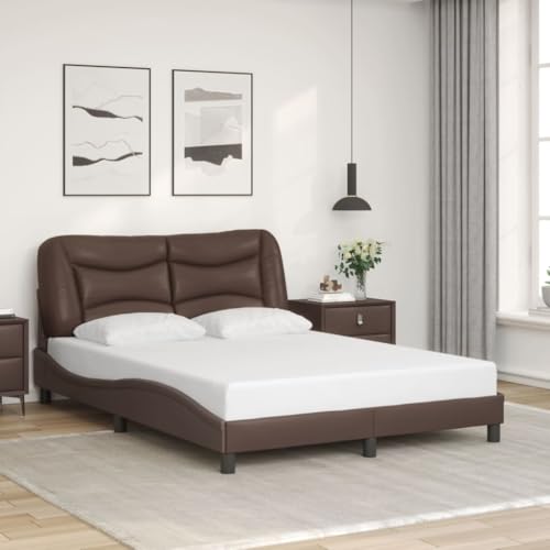 Teenpull Hvar Polsterbettgestell 120x200 cm, Braun, Kunstleder, Wellendesign, mit Kopfteil Kissen, stabiles Bettrahmen für Schlafzimmer, langlebig von Teenpull