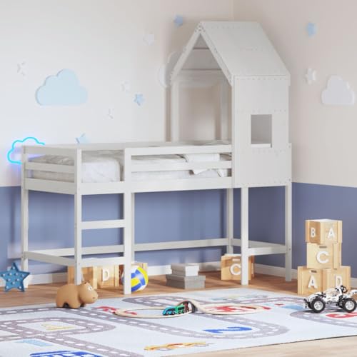 Teenpull Kinder Hochbett Weiß 90x200 cm aus massivem Kiefernholz mit Leiter und Spielhaus-Dach, sicheres Einzelbett für Kinderzimmer, Robustes Möbelstück Teenpull Kinder Hochbett Weiß 90x200 cm aus massivem Kiefernholz mit Leiter und Spielhaus-Dach, sicheres Einzelbett für Kinderzimmer, Robustes Möbelstück von Teenpull