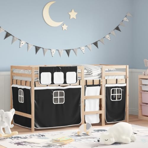 Teenpull Kinder-Hochbett aus Massivholz Kiefer, Weiß-Schwarz Vorhänge, robuster Rahmen & stabiles Gestell für Matratze 80x200cm, sichere Schlafplattform Kindermöbel Teenpull Kinder-Hochbett aus Massivholz Kiefer, Weiß-Schwarz Vorhänge, robuster Rahmen & stabiles Gestell für Matratze 80x200cm, sichere Schlafplattform Kindermöbel von Teenpull