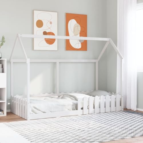 Teenpull Kinderbett Hausbett Weiß 90x200 cm Massivholz Kiefer, Stabiler Bettrahmen für Kinderzimmer, sichere Plattform für Kleinkinder, Robustes Kindermöbel mit Holzrahmen und Basis von Teenpull