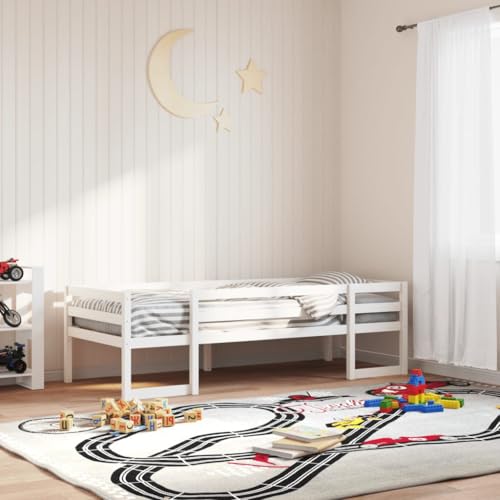 Teenpull Kinderbett Weiß 80x200 cm aus Massivholz Kiefer, Robustes Kleinkindbett mit Rausfallschutz und Lattenrost für Kinderschlafzimmer, sichere Betten von Teenpull