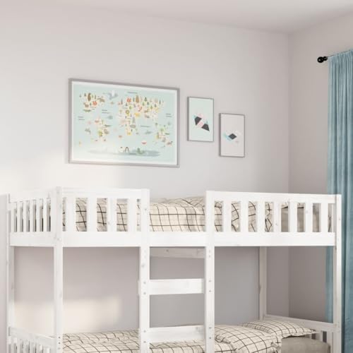 Teenpull Kinderbett Weiß Massivholz Kiefer 90x200 cm, Stabiler Bettrahmen mit Lattenrost für Kinderzimmer Möbel, sicherer Schlaf mit Rausfallschutz Gitter, kein Kopfteil von Teenpull