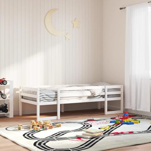 Teenpull Kinderbett Weiß lackiert 90x190 cm, Massivholz Kiefer Bettrahmen mit Rausfallschutz, stabiles Plattform Möbel für Kinder, sichere Nachtruhe im Kinderzimmer, passend für 90x190 Matratze von Teenpull