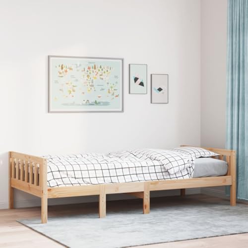 Teenpull Kinderbett ohne Matratze 80x200 cm, Massivholz Kiefer unbehandelt, Stabiler Lattenrost, langlebiger Bettrahmen für erholsamen Schlaf im Kinderzimmer, einfache Montage von Teenpull