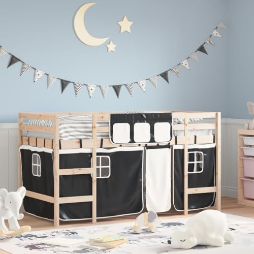 Teenpull Kinderhochbett Massivholz Kiefer, Weiß Schwarz Vorhänge, Rausfallschutz, Leiter, Stabiler Bettrahmen, platzsparende Plattform für Kinderzimmer Möbel, 80x200cm Matratze Basis. Teenpull Kinderhochbett Massivholz Kiefer, Weiß Schwarz Vorhänge, Rausfallschutz, Leiter, Stabiler Bettrahmen, platzsparende Plattform für Kinderzimmer Möbel, 80x200cm Matratze Basis. von Teenpull