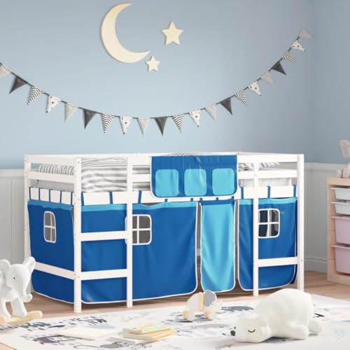 Teenpull Kinderhochbett Massivholz Kiefer 80x200 cm, Blaues Spielbett, Vorhänge & Leiter, Sicherer Bettrahmen, Rausfallschutz für Kinder, Robustes Möbelstück, Matratzen-Basis Teenpull Kinderhochbett Massivholz Kiefer 80x200 cm, Blaues Spielbett, Vorhänge & Leiter, Sicherer Bettrahmen, Rausfallschutz für Kinder, Robustes Möbelstück, Matratzen-Basis von Teenpull