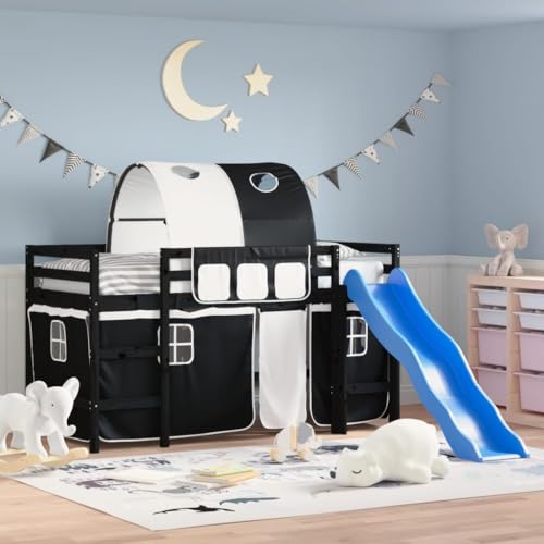 Teenpull Kinderhochbett mit Tunnel, Weiß & Schwarz, 90x190 cm, aus massivem Kiefernholz, mit Rutsche und Vorhang-Set für Spielspaß Teenpull Kinderhochbett mit Tunnel, Weiß & Schwarz, 90x190 cm, aus massivem Kiefernholz, mit Rutsche und Vorhang-Set für Spielspaß von Teenpull