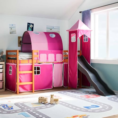 Teenpull Kinderhochbett mit Turm, Rosa, 80x200 cm Liegefläche, Massivholz Kiefer Bettrahmen stabile Möbel Plattform inklusive Rutsche Vorhang-Set Teenpull Kinderhochbett mit Turm, Rosa, 80x200 cm Liegefläche, Massivholz Kiefer Bettrahmen stabile Möbel Plattform inklusive Rutsche Vorhang-Set von Teenpull