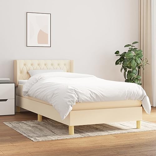 Teenpull Komfortables Boxspringbett 100x200 cm Creme Stoff mit höhenverstellbarem Kopfteil, Taschenfederkernmatratze und Topper; EIN gepolstertes Bettgestell für erholsamen Schlaf als stilvolles Teenpull Komfortables Boxspringbett 100x200 cm Creme Stoff mit höhenverstellbarem Kopfteil, Taschenfederkernmatratze und Topper; EIN gepolstertes Bettgestell für erholsamen Schlaf als stilvolles von Teenpull