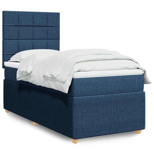 Teenpull Komfortables Boxspringbett mit atmungsaktiver Taschenfederkernmatratze, Blau, 100x200 cm, strapazierfähiger Stoffbezug, integrierte LED Beleuchtung von Teenpull