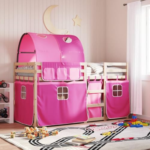 Teenpull Komfortables Kinder Etagenbett 90x190 cm, Rosa Vorhänge, Massives Kiefernholz Bettgestell, mit Rausfallschutz, stabile Basis für Kinderzimmer Möbel. Teenpull Komfortables Kinder Etagenbett 90x190 cm, Rosa Vorhänge, Massives Kiefernholz Bettgestell, mit Rausfallschutz, stabile Basis für Kinderzimmer Möbel. von Teenpull
