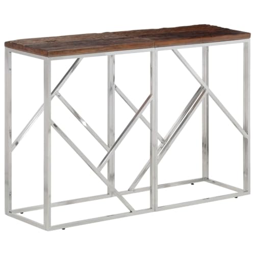 Teenpull Konsolentisch, Silbern, aus massivem Holz und robustem Edelstahl, schmaler Beistelltisch für Wohnzimmer und Flur von Teenpull