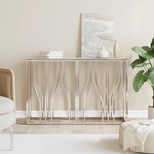 Teenpull Konsolentisch 110x30x70 cm, schmaler Beistelltisch aus Edelstahl, Marmor-Optik Glasplatte, ideal für Wohnzimmer, Flur von Teenpull