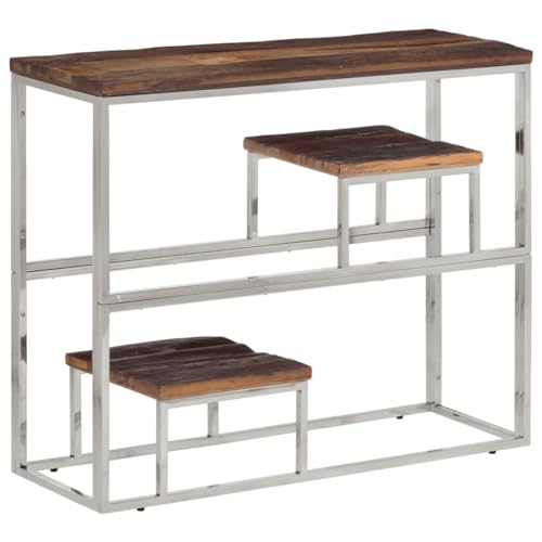 Teenpull Konsolentisch Silbern, 90x30x70cm, aus massivem Holz, Edelstahlrahmen, schmaler Flurtisch für Wohnzimmer, Schlafzimmer, Eingangsbereich von Teenpull