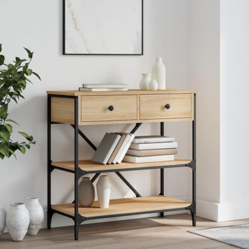 Teenpull Konsolentisch Sonoma-Eiche 75x34,5x75 cm, Holzwerkstoff mit Metallgestell, eleganter Flurtisch für Wohnzimmer und Eingangsbereich, praktischer Beistelltisch mit Ablagen Teenpull Konsolentisch Sonoma-Eiche 75x34,5x75 cm, Holzwerkstoff mit Metallgestell, eleganter Flurtisch für Wohnzimmer und Eingangsbereich, praktischer Beistelltisch mit Ablagen von Teenpull