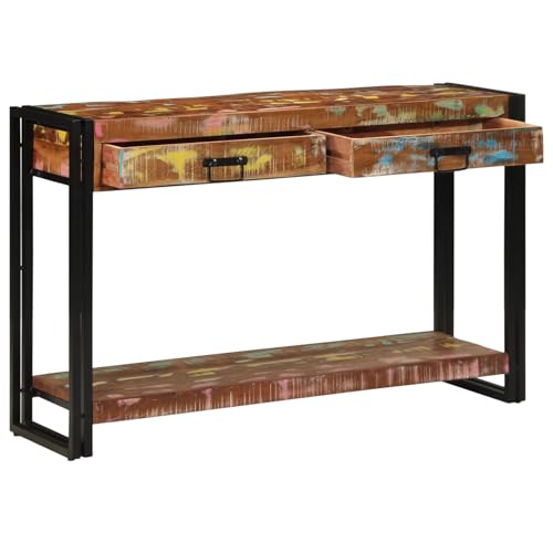 Teenpull Konsolentisch aus Altholz Massiv, 120x33x75 cm, mit Zwei Schubladen für Wohnzimmer, Flur und Schlafzimmer, Rechteckig, Industrieller Stil von Teenpull