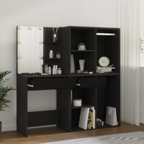 Teenpull LED-Schminktisch mit Spiegel, Schränken, Stauraum, Beleuchtung, Schwarz, Holzwerkstoff, für Schlafzimmer, Ankleidezimmer Teenpull LED-Schminktisch mit Spiegel, Schränken, Stauraum, Beleuchtung, Schwarz, Holzwerkstoff, für Schlafzimmer, Ankleidezimmer von Teenpull