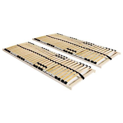 Teenpull Lattenroste 2er Set, 90x200 cm, 7 Zonen, 28 Latten, Buchenholzrahmen, Birkenholzlatten, SBS-Gummikappen, verstellbare Festigkeit, Schlafzimmer Möbel von Teenpull