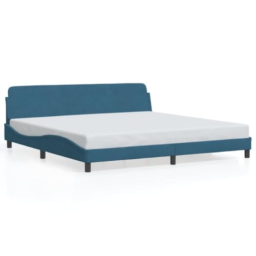 Teenpull Luxuriöses Bettgestell Dover Blau 200x200 cm, Samtbezug, Kopfteil, Wellendesign, stabile Unterstützung, langlebiges Schlafmöbel für Schlafzimmer von Teenpull