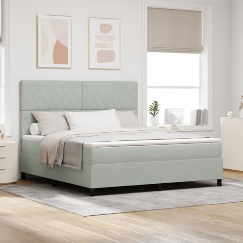 Teenpull Luxuriöses Boxspringbett, hellgrau, Samt, mit Federkernmatratze, 180x200cm, für erholsamen Schlaf, modernes Schlafzimmer von Teenpull