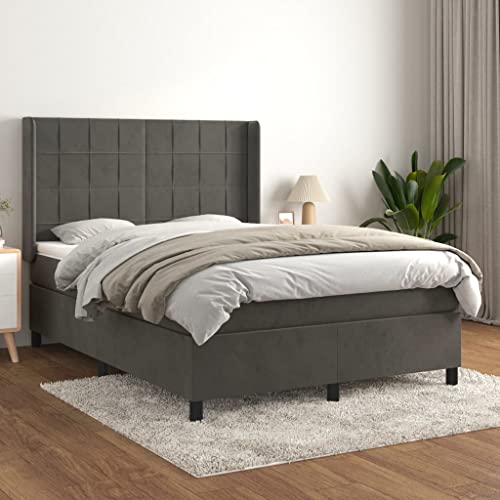Teenpull Luxuriöses Boxspringbett mit Matratze Dunkelgrau 140x190 cm, Samt-Bezug, Komfort-Set inkl. verstellbarem Kopfteil und Taschenfederkernmatratze für erholsamen Schlaf im Schlafzimmer von Teenpull