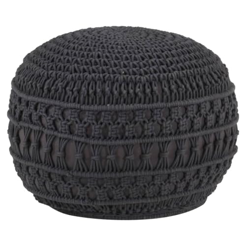 Teenpull Makramee Sitzpuff Handgefertigt, Anthrazit 45x30 cm, Bequemer Pouf aus Baumwolle für Wohnzimmer, Schlafzimmer & Balkon von Teenpull