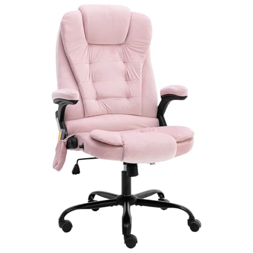 Teenpull Massage-Bürostuhl, rosa Samt, ergonomisch verstellbar mit Heizfunktion, bequemer Computerstuhl für Home Office und Arbeitszimmer von Teenpull