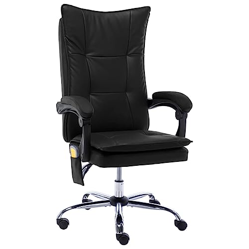 Teenpull Massage-Bürostuhl Schwarz Kunstleder, Ergonomischer Computerstuhl mit Heizfunktion, Verstellbarer Bürosessel für Home Office, Max. 110 kg von Teenpull