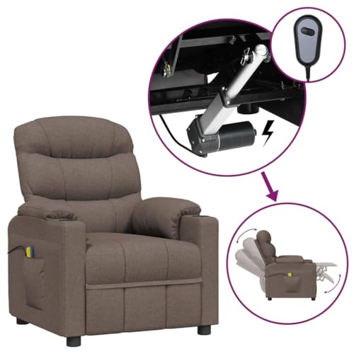 Teenpull Massagesessel Elektrisch Taupe Stoff, Verstellbarer Relaxsessel mit 6-Punkt-Vibrationsmassage, Bequemer Fernsehsessel für Wohnzimmer und Schlafzimmer, Inklusive Fernbedienung von Teenpull