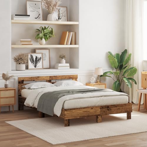 Teenpull Massives Altholz Bettgestell, 140x190 cm, Verstellbar, Braun, mit integrierter LED Beleuchtung, Robustes Design für Schlafzimmer von Teenpull