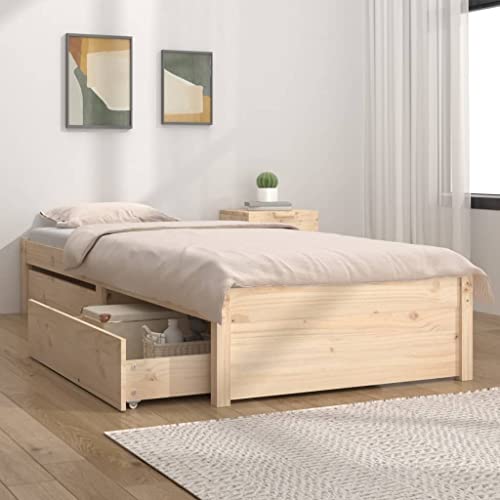 Teenpull Massives Kiefernholz Bett mit Schubladen 100x200 cm, Robustes Bettgestell mit Lattenrost, praktischer Stauraum für Schlafzimmer Möbel Set von Teenpull