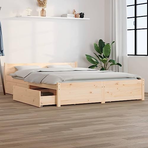 Teenpull Massives Kiefernholz Bettrahmen 150x200 cm mit 4 Schubladen, Kopfteil, robustem Lattenrost für Matratze, Stauraum Bett als Modernes Schlafzimmer Möbelstück von Teenpull