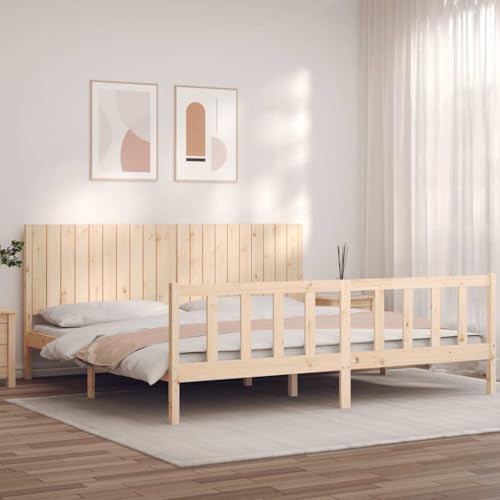 Teenpull Massives Kiefernholz Bettrahmen 200x200 cm, Robustes Doppelbett mit Kopfteil, langlebiges Plattform-Bettgestell für Schlafzimmer Möbel, unbehandeltes Holz von Teenpull