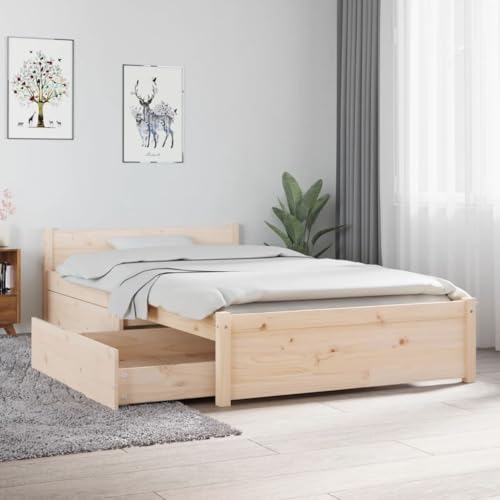 Teenpull Massives Kiefernholz Bettrahmen mit 2 Schubladen für Schlafzimmer, stabiles Einzelbett Bettgestell 90x190 cm, Robustes Jugendbett Stauraum Möbel von Teenpull