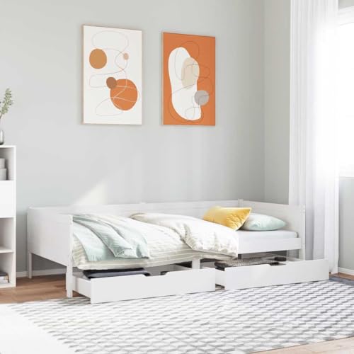 Teenpull Massives Kiefernholz Tagesbett Weiß 90x190 cm, Robustes Bettgestell mit 2 integrierten Schubladen für Stauraum, multifunktionales Einzelbett als Schlafsofa für Gästezimmer Teenpull Massives Kiefernholz Tagesbett Weiß 90x190 cm, Robustes Bettgestell mit 2 integrierten Schubladen für Stauraum, multifunktionales Einzelbett als Schlafsofa für Gästezimmer von Teenpull