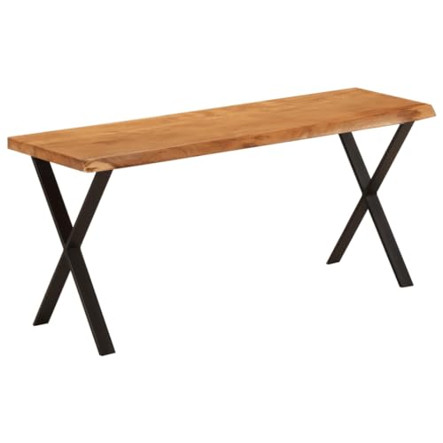 Teenpull Massivholz Akazienholz Bank 105 cm mit Baumkante, Robustes X-Form Stahlgestell, ideal für Esszimmer, Flur, Wohnzimmer von Teenpull