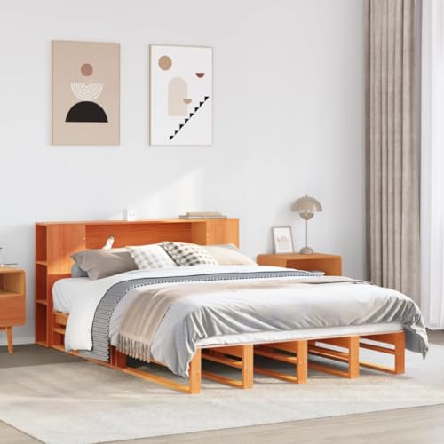 Teenpull Massivholz Bett Kiefer 140x200 cm, Wachsbraunes Plattform Bettgestell mit Integriertem Bücherregal Kopfteil, Stabil und Langlebig für Schlafzimmer, ohne Matratze Teenpull Massivholz Bett Kiefer 140x200 cm, Wachsbraunes Plattform Bettgestell mit Integriertem Bücherregal Kopfteil, Stabil und Langlebig für Schlafzimmer, ohne Matratze von Teenpull