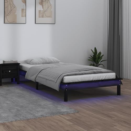 Teenpull Massivholz Bettgestell mit LED Beleuchtung, Schwarz, 75x190 cm, Stabiler Kiefernholz Rahmen für Schlafzimmer, Moderne Plattform Möbel Basis Einzelbett Teenpull Massivholz Bettgestell mit LED Beleuchtung, Schwarz, 75x190 cm, Stabiler Kiefernholz Rahmen für Schlafzimmer, Moderne Plattform Möbel Basis Einzelbett von Teenpull