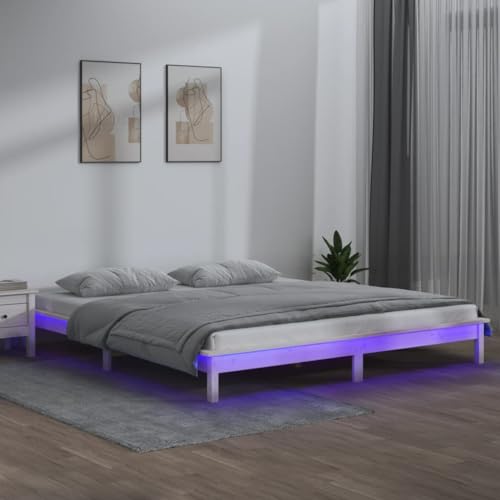 Teenpull Massivholz Bettrahmen 160x200 cm Weiß mit RGB LED-Beleuchtung, Kiefernholz Plattform Design für Schlafzimmer Möbel, stabiles Bettgestell mit Kopfteil, modernes Jugendbett für Erwachsene Teenpull Massivholz Bettrahmen 160x200 cm Weiß mit RGB LED-Beleuchtung, Kiefernholz Plattform Design für Schlafzimmer Möbel, stabiles Bettgestell mit Kopfteil, modernes Jugendbett für Erwachsene von Teenpull