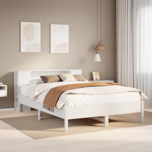 Teenpull Massivholz Bettrahmen Kiefer mit Regal Kopfteil, Weiß 150x200 cm, stabiles Platform Bettgestell, inklusive Lattenrost für Schlafzimmer, Bedframe mit Stauraum Teenpull Massivholz Bettrahmen Kiefer mit Regal Kopfteil, Weiß 150x200 cm, stabiles Platform Bettgestell, inklusive Lattenrost für Schlafzimmer, Bedframe mit Stauraum von Teenpull