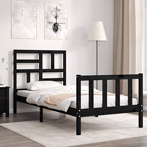 Teenpull Massivholz Bettrahmen Schwarz Kiefernholz mit Kopfteil, robuste Plattform Bett Basis für 75x190 cm Matratze, stabiles Schlafzimmer Möbel Set Teenpull Massivholz Bettrahmen Schwarz Kiefernholz mit Kopfteil, robuste Plattform Bett Basis für 75x190 cm Matratze, stabiles Schlafzimmer Möbel Set von Teenpull