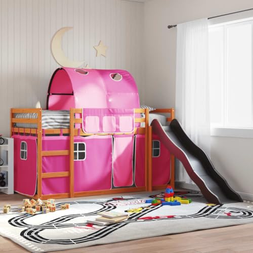 Teenpull Massivholz Hochbett Kinderbett mit Rutsche, Rosa Gardinen und Spieltunnel, 90x200 cm Kiefernholz Bettrahmen Gestell, sichere Basis Schlafzimmer Möbel für Kinderzimmer Teenpull Massivholz Hochbett Kinderbett mit Rutsche, Rosa Gardinen und Spieltunnel, 90x200 cm Kiefernholz Bettrahmen Gestell, sichere Basis Schlafzimmer Möbel für Kinderzimmer von Teenpull