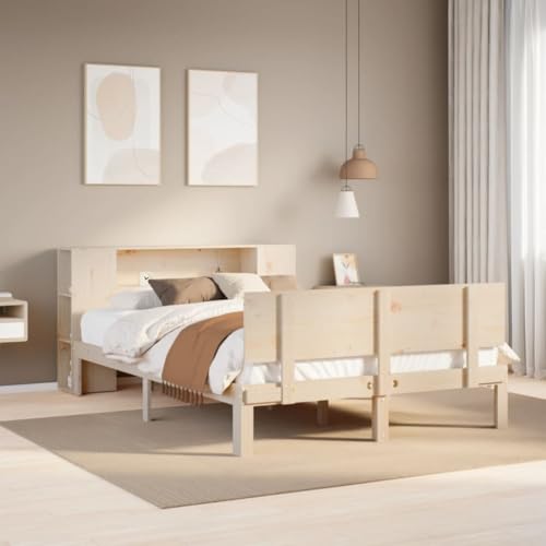 Teenpull Massivholz Kiefer Bettgestell 120x200 cm mit integriertem Bücherregal Kopfteil, Robustes Bettrahmen für Schlafzimmer, ohne Matratze von Teenpull