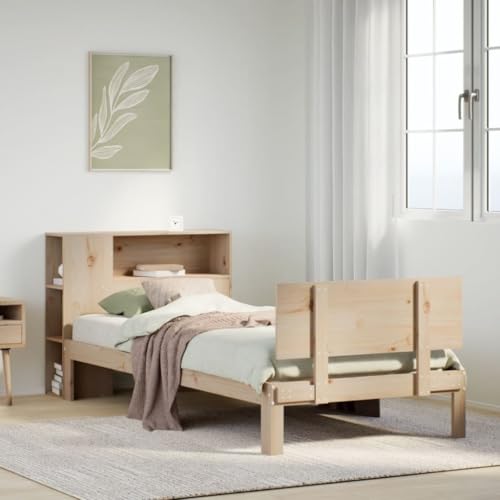 Teenpull Massivholz Kiefer Bücherregal Bettrahmen 75x190 cm, Robustes Plattform Bett mit Kopfteil Stauraum, ohne Matratze, ideales Schlafzimmer Möbelstück Teenpull Massivholz Kiefer Bücherregal Bettrahmen 75x190 cm, Robustes Plattform Bett mit Kopfteil Stauraum, ohne Matratze, ideales Schlafzimmer Möbelstück von Teenpull