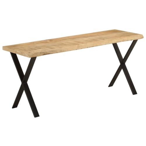 Teenpull Massivholz Mango Bank Baumkante 105 cm für Esszimmer, Wohnzimmer & Flur, stabile X-Form Stahlbeine von Teenpull