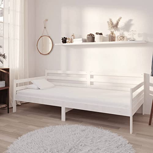Teenpull Massivholz Tagesbett mit Matratze 90x200 cm, Weißer Bettrahmen aus Kiefernholz, Multifunktionales Möbel für Gäste, Einzelbett mit Kopfteil, Komfortables Schlafsofa Untergestell Teenpull Massivholz Tagesbett mit Matratze 90x200 cm, Weißer Bettrahmen aus Kiefernholz, Multifunktionales Möbel für Gäste, Einzelbett mit Kopfteil, Komfortables Schlafsofa Untergestell von Teenpull