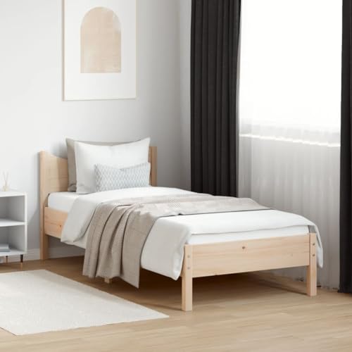 Teenpull Massivholzbett 75x190 cm, Robustes Kiefernholz Bettgestell mit Lattenrost, Kopfteil für Rückenunterstützung, modernes Schlafzimmer Möbelstück von Teenpull