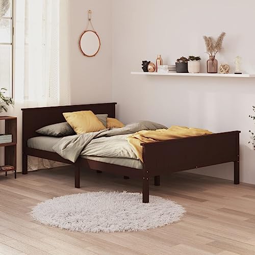 Teenpull Massivholzbett Dunkelbraun Kiefer 160x200 cm Robustes Doppelbett mit Kopfteil, Holz Plattform Bettrahmen für Schlafzimmer Möbel, stabile Lattenrost Unterstützung modernes Design von Teenpull