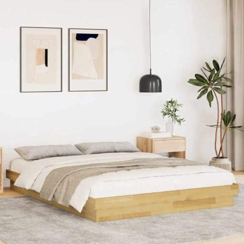 Teenpull Massivholzbett Eiche 160x200 cm, Robustes Bettgestell ohne Matratze, Stabiler Lattenrost, modernes niedriges Bodenbett für Schlafzimmer, langlebige Möbel von Teenpull