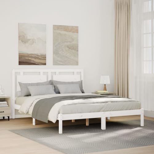 Teenpull Massivholzbett Extra Lang Weiß 160x220 cm, Stabiler Kiefer Massivholz Bettrahmen mit Kopfteil, Lattenrost und Stauraum für erholsamen Schlaf im Schlafzimmer Möbel Set von Teenpull
